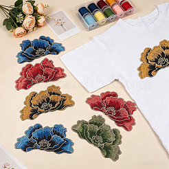 8組 4色 ポリエステル コンピューター刺繍糸 アイロン接着 縫い付けパッチ  アップリケ  牡丹  ミックスカラー  98x173x1mm  2pairs / color&nbsp;DIY-BC0018-12