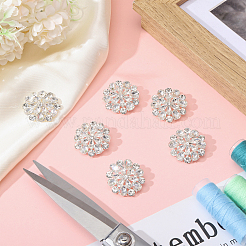 合金ラインストーンシャンクボタン6個  1穴  花  プラチナ  28x8.5mm  穴：2.5mm&nbsp;BUTT-MA0001-06