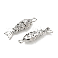 真鍮製マイクロパヴェオレンジレッドキュービックジルコニアペンダント  魚のチャーム  ラックめっき  長持ちメッキ  鉛フリー＆カドミウムフリー  プラチナ  32x8x6mm  穴：2.5x3.5mm&nbsp;KK-A269-01B-P