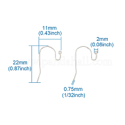 真鍮製フックイヤーワイヤー  銀  11x22mm&nbsp;KK-KS0001-07-RS