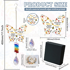 ガラスのティアドロップ型ハンギングサンキャッチャー  屋外ガーデン装飾用アクリル  花  100x85mm&nbsp;HJEW-WH0201-018
