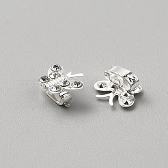 女性と女の子のヘアスタイリングのための蝶の合金ラインストーンヘアファスナー  銀  11.5x14x2~6mm  穴：7x3.5mm&nbsp;OHAR-WH0011-56A