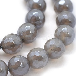 天然石グレーアゲートビーズ連売り  多面カット  ラウンド  8mm  穴：0.8mm  約48個/連  15.35インチ（39cm）&nbsp;G-P385-02-8mm