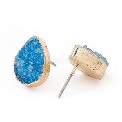 ティアドロップナチュラルドルジー瑪瑙スタッドピアス  ゴールデンメッキ真鍮パーツ  ミックスカラー  17x10x6mm  ピン：0.8mm&nbsp;EJEW-L168-07
