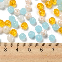 ガラスビーズ  多面カット  ロンデル  アクア  6x5mm  穴：1mm  約280個/60g&nbsp;EGLA-A034-SM6mm-52