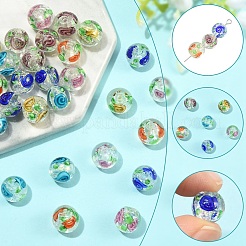 30個 6色 手作りホイルランプワークビーズ  バラの花の丸い  ミックスカラー  10~11mm  穴：1~1.5mm  5個/カラー&nbsp;FOIL-YW0001-04