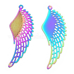 スプレー塗装された304ステンレススチールの細工の大きなペンダント  ウイングチャーム  虹色  51x19x0.5mm  穴：1.2mm&nbsp;STAS-TAC0004-048E