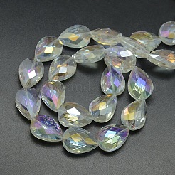 電気メッキクリスタルガラスティアドロップビーズ連売り  多面カット  ABカラーメッキ  24x17x11mm  穴：1mm  約30個/連  28.3インチ&nbsp;X-EGLA-F067A-01