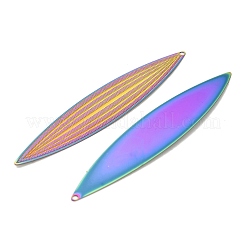 304ステンレススチール製ビッグペンダント  エッチングされた金属装飾  リーフチャーム  虹色  72.5x18.5x0.3mm  穴：1.4mm&nbsp;STAS-I329-08RC