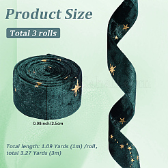 3 メートル両面スターゴールドスタンピングフランネルリボン縫製クラフト用  濃い緑  1インチ（25mm）  約3.28ヤード（3m）/セット&nbsp;SRIB-GF0001-55B