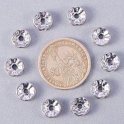 304ステンレススチールラインストーンビーズスペーサー  フラットラウンド  クリスタル  8x4mm  穴：2mm  約20個/袋  梱包サイズ：74x105mm&nbsp;STAS-PH0001-02P