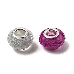 多面カットレジンヨーロッパビーズ  大穴ビーズ  銀色メッキの真鍮の芯とグリッターパウダーを使用したロンデル  赤ミディアム紫  14x8.5mm  穴：5mm&nbsp;RESI-C063-01I