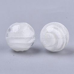手作りランプワークビーズ  パールカラーの  ラウンド  ホワイト  14mm  穴：1.5mm&nbsp;X-LAMP-S021-11