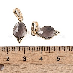 天然スモーキークォーツのファセットペンダント  金メッキ真鍮ティアドロップチャーム  17.5x9x3.5mm  穴：6x3.5mm&nbsp;KK-L218-004G-05