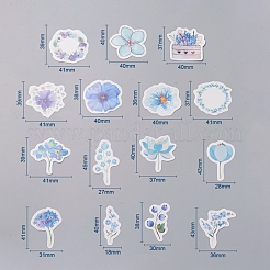 花シリーズのデカール  いろいろな形の花のステッカー  本用、アルバム、ジャーナルプランナー、芸術家気取りのデカールステッカー  ブルー  梱包箱f:13x10x0.7cm  45個/袋&nbsp;DIY-WH0161-38F