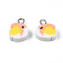 手作りポリマークレイペンダント  プラチナトーンのアイアンループ付き  魚  ピンク  12.5~13.5x10~11x4.5mm  穴：2mm&nbsp;CLAY-S096-025