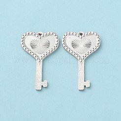 925スターリングシルバーペンダント  ハートのスケルトンキーと愛の言葉のチャーム  バレンタインデーのために  銀  18.5x11.5x1.2mm  穴：0.7mm&nbsp;STER-C004-02S