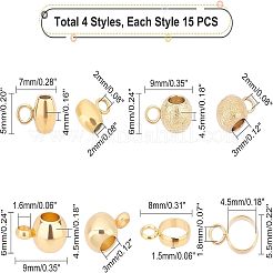 60個4スタイルの304ステンレス鋼チューブベイル  ループベイル  保釈ビーズ  ロンデル＆バレル＆リング  ゴールドカラー  7~9x5~6x1.5~4.5mm  穴：1.6~2mm  15個/スタイル&nbsp;STAS-UN0034-85