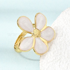 304ステンレススチール製エナメルカフオープンリング  ゴールドカラー  花  usサイズ7 1/4(17.5mm)  花：24x28mm&nbsp;SA-CBA369F-04G-03