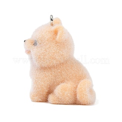 動物をテーマにしたフロッキー不透明樹脂ペンダント  プラチナ鉄ループ付き  犬  30.5x23.5x25mm  穴：2mm&nbsp;RESI-H042-01P-03