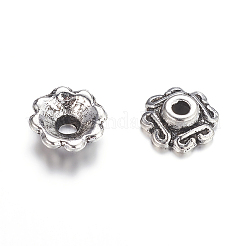 チベットスタイル合金マルチ花びらビーズキャップ  カドミウムフリー＆鉛フリー  アンティークシルバー  7x2.5mm  穴：1mm  約4760個/1000g&nbsp;TIBEB-S039-008AS-RS
