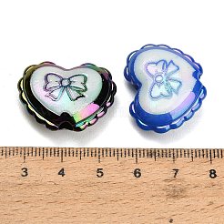 不透明なアクリルビーズにプリントを施したメッキ加工  ちょう結び模様のハート  ミックスカラー  21x27x10mm  穴：3mm&nbsp;AC-CBA49BC-03
