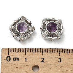 真鍮パヴェ天然アメジストマルチ連リンク  プラチナ  正方形  14x14x10mm  穴：1.8mm&nbsp;KK-D366-01P-J