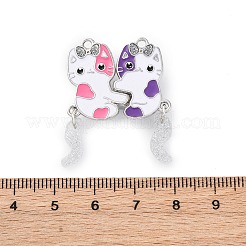 合金エナメルスプリットペンダント  アクリルラインストーン付き  マグネチック  猫のチャーム  カラフル  34.5x28x6.5mm  穴：1.8mm  2個/セット&nbsp;ENAM-B026-01P