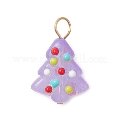 手作りの凹凸のあるガラスエナメルペンダント  クリスマスツリーの魅力  304ステンレススチールループ付き  ゴールドカラー  21.5x15x7mm  穴：4mm&nbsp;PALLOY-JF04469-01