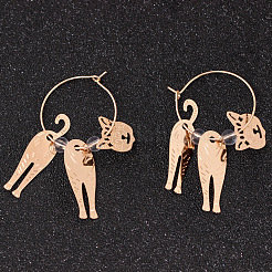 合金フープピアス  猫の形  ゴールドカラー  50x15mm&nbsp;WG92327-01
