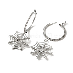 ハロウィン合金タッセルフープピアス  rhinstoneと  女性のためのジュエリー  クモの巣  プラチナ  86.5x41.5mm&nbsp;EJEW-K274-02P