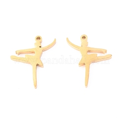 304ステンレススチールチャーム  レーザー切断  バレエダンサー  ゴールドカラー  12x10x1mm  穴：0.7mm&nbsp;STAS-O142-26G