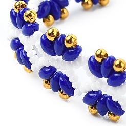 女性用ガラスシードビーズフラワーブレスレット  金色の真鍮ビーズと  ブルー  6-7/8インチ（17.5cm）&nbsp;BJEW-MZ00140