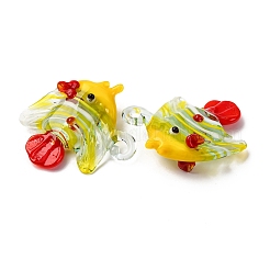 手作りランプワークペンダント  魚  きいろ  31~32x30.5~33x11.5~12.5mm  穴：3~3.5x2.5~2.5mm&nbsp;LAMP-K039-28