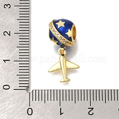 真鍮製ブルーエナメルのヨーロッパ風ダングルチャーム  平らな大きな穴のペンダントが付いた樽  カドミウムフリー＆鉛フリー  16KGP本金メッキ  22x8.5x11mm  穴：4.5mm&nbsp;KK-M101-09G
