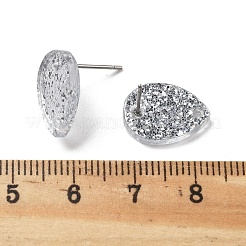 アクリルイヤリング金具  ティアドロップ  304ステンレススチールピンとパイルレット付き  銀  14.5x10.5x2mm  穴：1.6mm&nbsp;OACR-I016-14A