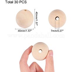 未完成の木製ビーズ  天然木製ルースビーズスペーサービーズ  ラウンド  40x40mm  穴：7mm&nbsp;WOOD-PH0008-17
