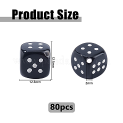 80個の不透明なアクリルビーズ  サイコロ  ブラック  12.5x12.5x12.5mm  穴：2mm&nbsp;MACR-DC0001-23