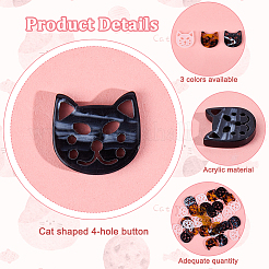 3色アクリルボタン30個  猫の形  ミックスカラー  15x15mm  10個/カラー&nbsp;FIND-OC0003-88