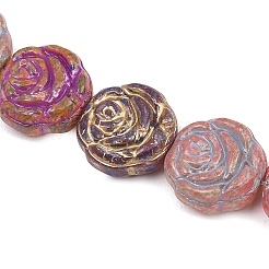 塗装ガラスビーズ連売り  ゴールドライン入り  ミックスカラー  花  14~14.5x6~6.5mm  穴：1mm  約25個/連  14.13''（35.9センチメートル）&nbsp;GLAA-F133-07C