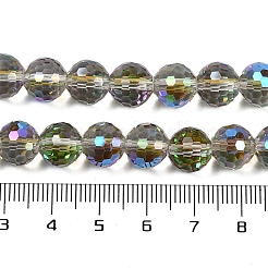 透明電気メッキガラスビーズ連売り  多面カット  ラウンド  黄緑  9~10mm  穴：1.3mm  約63~68個/連  24.41~25.43''（62~64.6センチメートル）&nbsp;EGLA-N002-31-H10