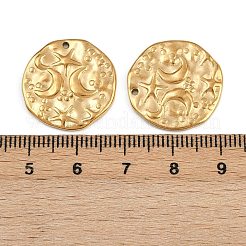 304ステンレスペンダント  イオンプレーティング（ip）  星と月のチャーム付きフラットラウンド  18KGP本金メッキ  20x2mm  穴：1mm&nbsp;STAS-L295-14G