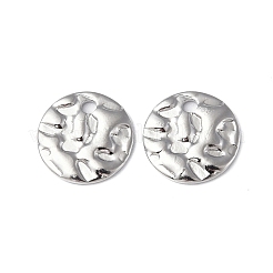 変色しない304ステンレススチールチャーム  テクスチャ  フラットラウンドのチャーム  ステンレス鋼色  10x1mm  穴：1.4mm&nbsp;STAS-C066-25P
