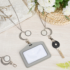 チェーン付き真鍮製引き込み式バッジリール  ID カード ホルダー用 ストラップ ネック ストラップ  月のカボションセッティング付き  アンティークシルバー＆プラチナ  480mm  6個/セット&nbsp;NJEW-SC00001