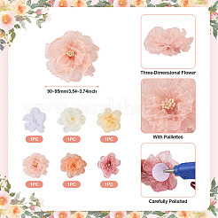 6 個 6 色のオーガンジーオーナメントアクセサリー  ミシンクラフト装飾  3 Dの花  ミックスカラー  90~95x14~19mm  1pc /カラー&nbsp;DIY-TA0006-50A
