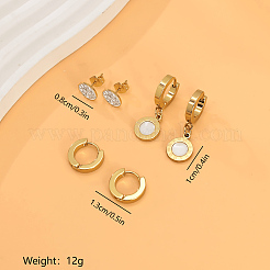 304ステンレススチール製フラットラウンドスタッドピアスセット3組  ラインストーン付き  18KGP本金メッキ  8~13mm&nbsp;TZ7718-4