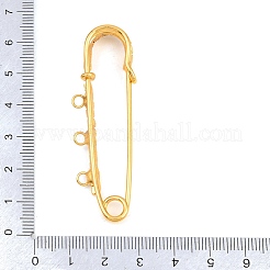 鉄製ラインストーン安全ピンブローチ金具  トリプルループのキルトピン  ゴールドカラー  62x18x8mm  穴：2.8mm&nbsp;IFIN-A021-01B-G