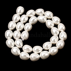 電気めっきシェルパールビーズ連売り  梨の形  ホワイト  12~13x10mm  穴：1mm  約31個/連  15.55''（39.5センチメートル）&nbsp;BSHE-B008-04