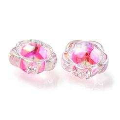 UVメッキレインボー虹色アクリルビーズ  ツートンカラーの二層ビーズ  花  濃いピンク  12x12.5x8.5mm  穴：2.5mm&nbsp;OACR-A014-03C