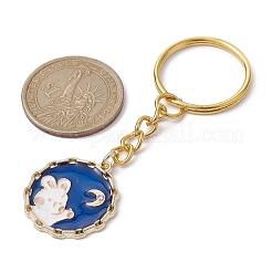 ムーン/フラット ラウンド ウサギ合金エナメル ペンダント キーチェーン付き  鉄のスプリットキーリング付き  混合図形  7.8~8.6cm&nbsp;KEYC-JKC00623